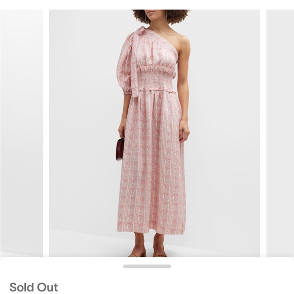 Lug Von Siga Glory Linen One-Shoulder Smocked Waist Midi Dress EUC NO FLAWS - Picture 6 of 6